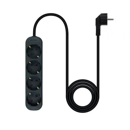 Nanocable Regleta de 4 Tomas con Toma de Tierra, 1.4 m, Negra